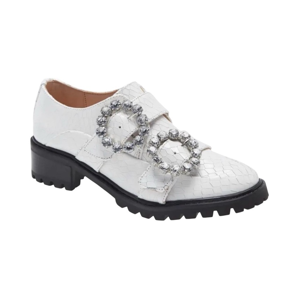 SCHUTZ Doris Big Buckle White Platform Lug Croc Embossed Loafer Sz 8.5